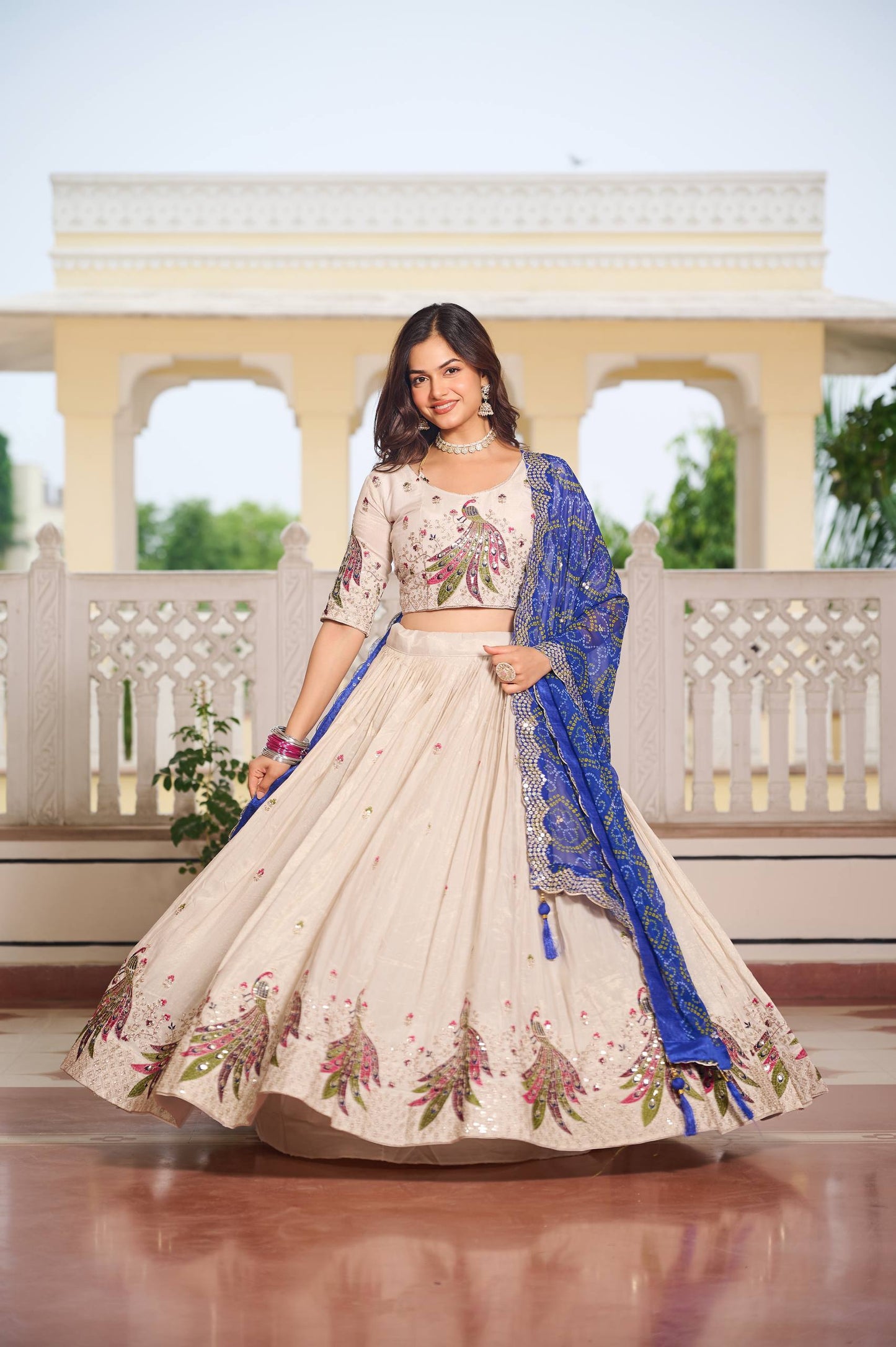 Zakhi Embroidered Lehenga Choli Set with Bandhani Dupatta Magic