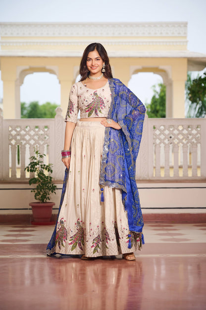 Zakhi Embroidered Lehenga Choli Set with Bandhani Dupatta Magic
