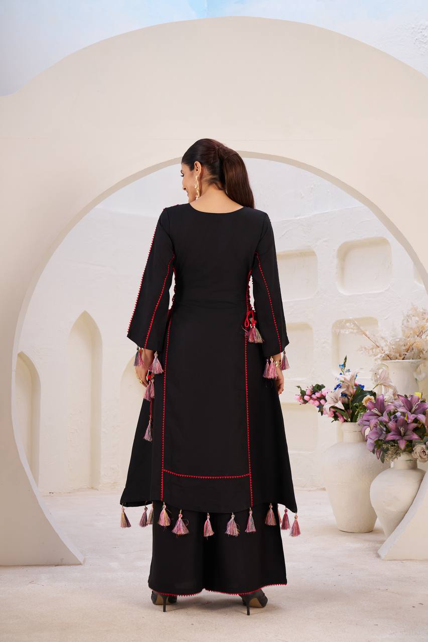 Rishika Pure  Cottan Mirror Tassel Co-ord Set