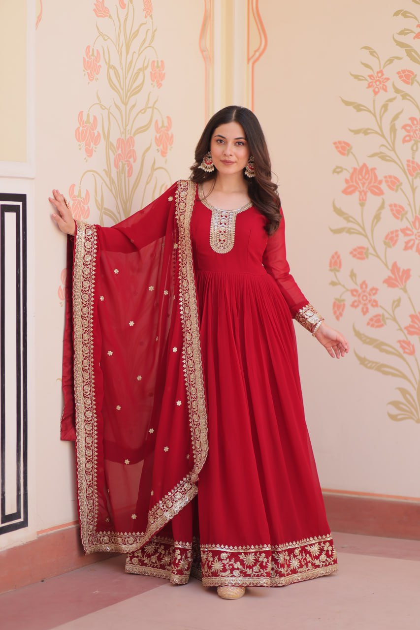Zehra Heritage Flare – Royal Red & Regal Purple Anarkali Set