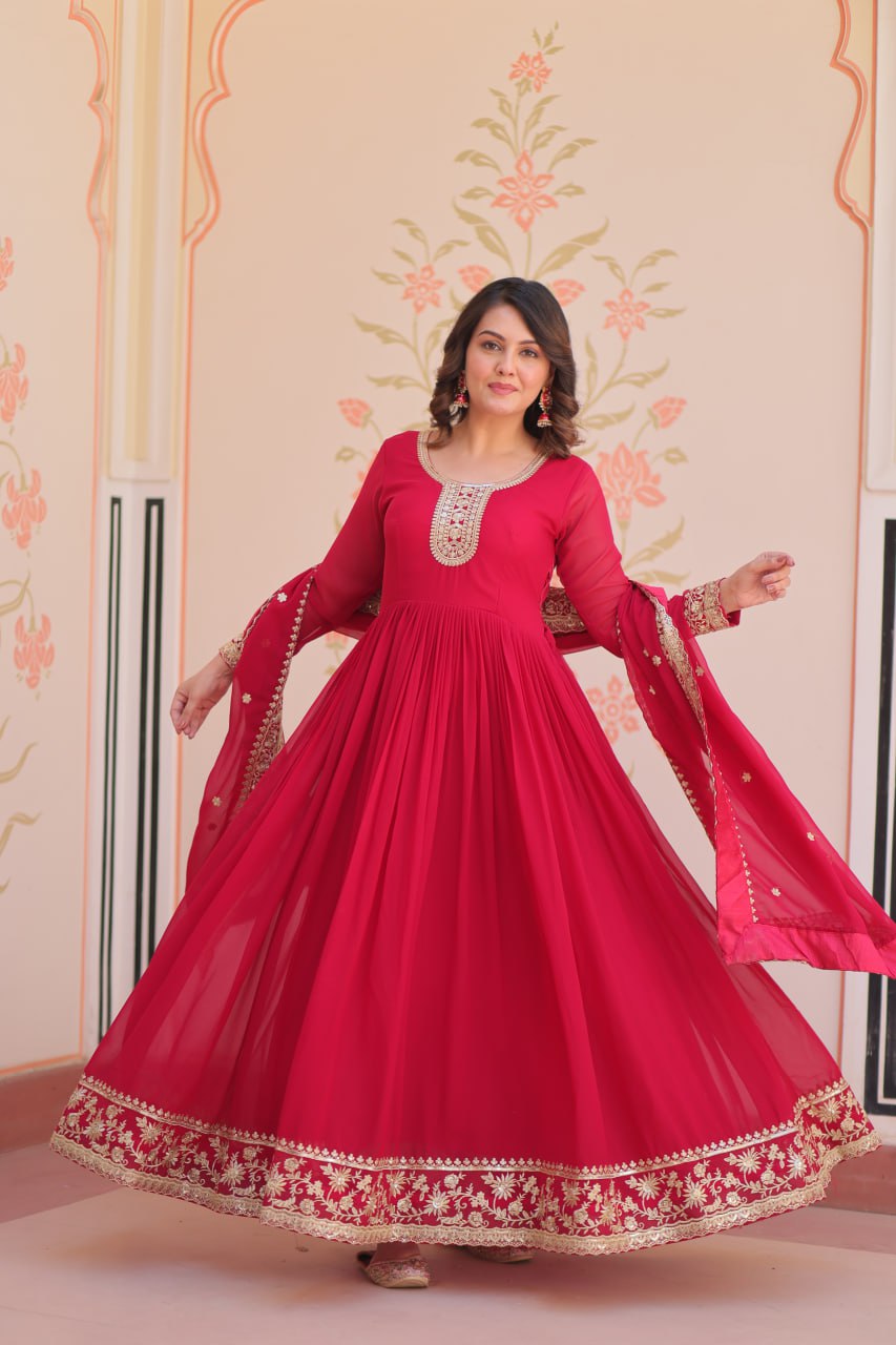 Zehra Heritage Flare – Royal Red & Regal Purple Anarkali Set