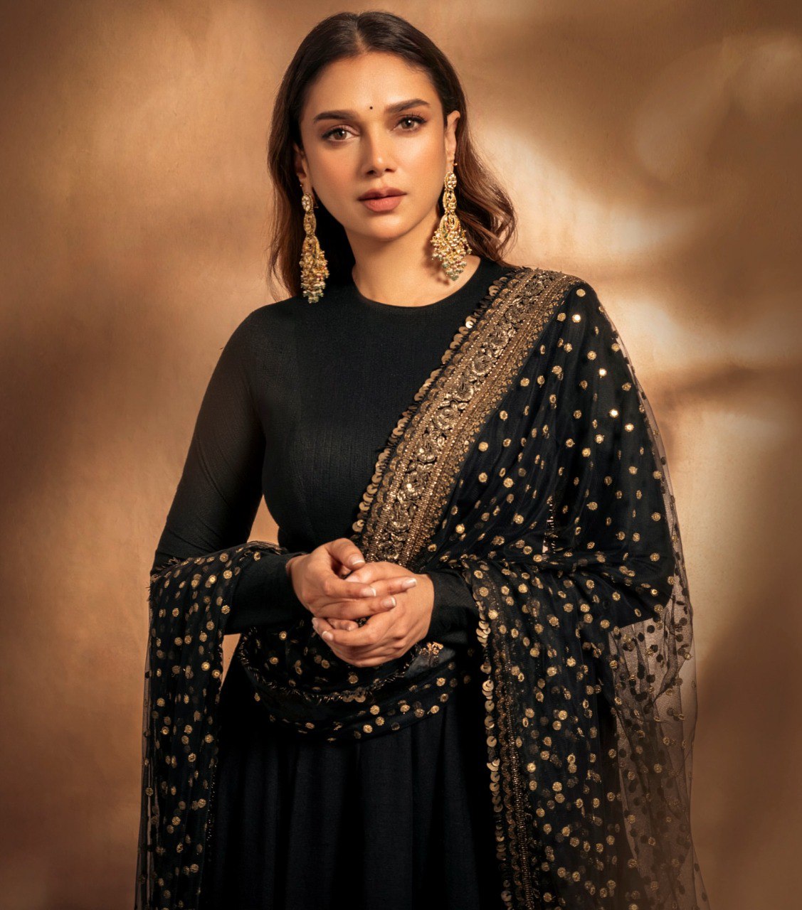 Aditi's Black Colour Embroidered Anarkali Suit Set