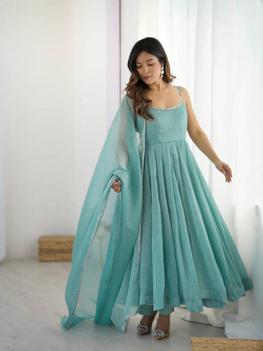 Mint Grace Silk Anarkali Set