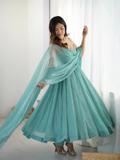 Mint Grace Silk Anarkali Set