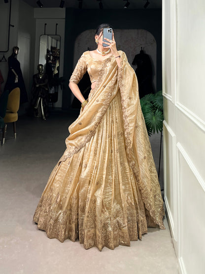 Rashmika Shine Like a Queen In Gold Crush Beauty Lehenga Choli