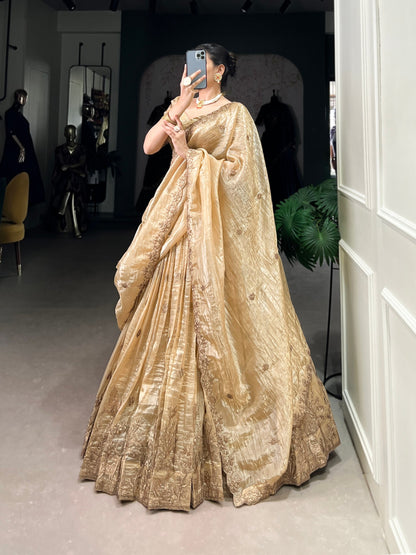 Rashmika Shine Like a Queen In Gold Crush Beauty Lehenga Choli
