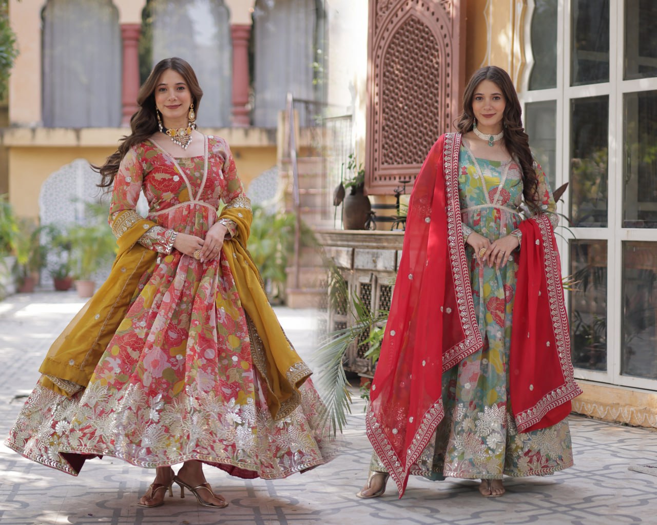 Swarnika  Alia Cut Gown With  Dupatta Set