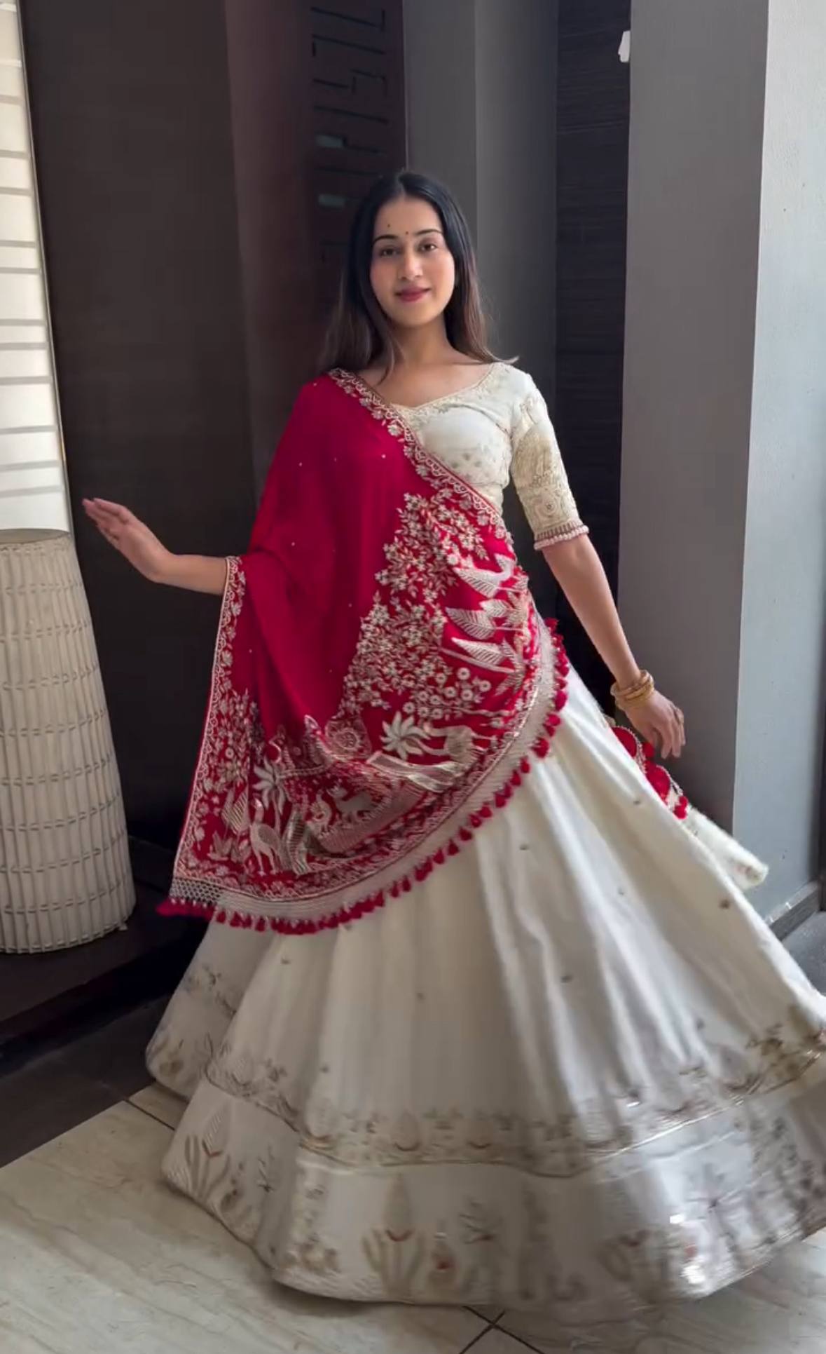 Raangili Embroidered Lehenga with Heritage Rani Pink Dupatta