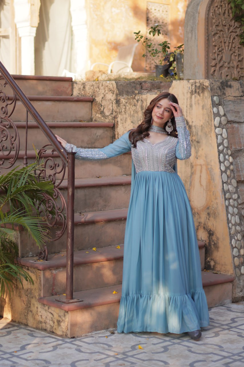 Samara Embroidered Anarkali Gown Set with Dupatta